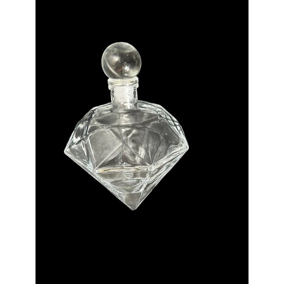 Vtg Diamond Shaped Clear Glass Decanter Side Rest w Stopper Holiday Display 9" - Picture 2 of 8